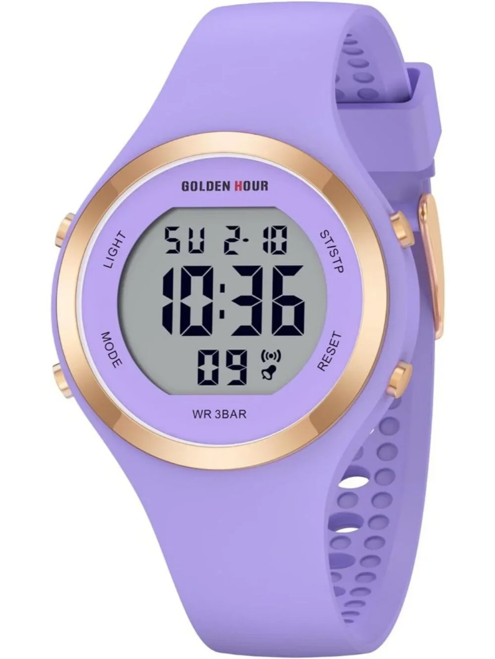 Women's Purple Waterproof Sport Digital Chronograph Silicone Strap Wrist Watches